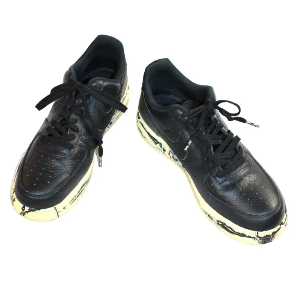 Nike Air Force Low Release Black Marble Leather Lace Up Athletic Shoe Size 10